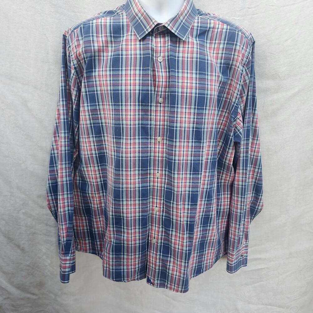 UNTUCKit XXL Men's Casual Blue and Red Plaid Long Sleeve Shirt Cotton Comfort